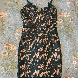 Dark green floral almost nude dress, S